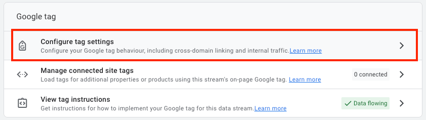 Configure tag settings