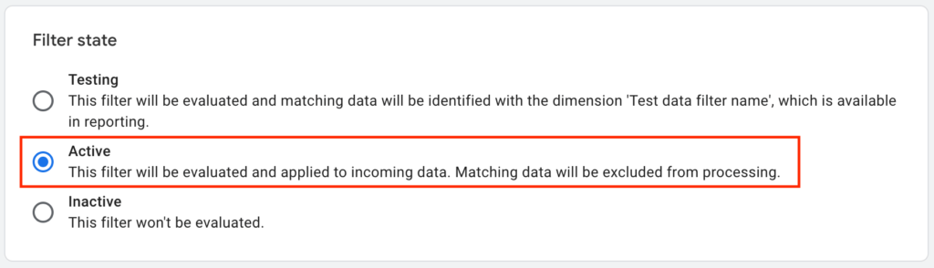 Filter state Active
