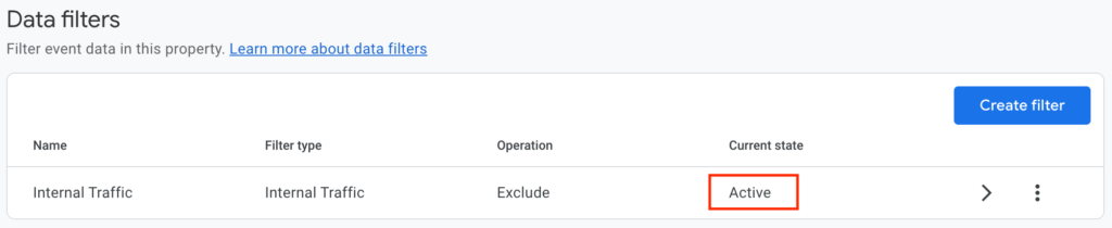 Internal Traffic filter set to active