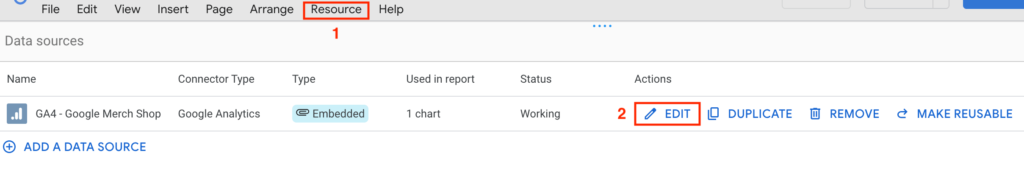 edit data source